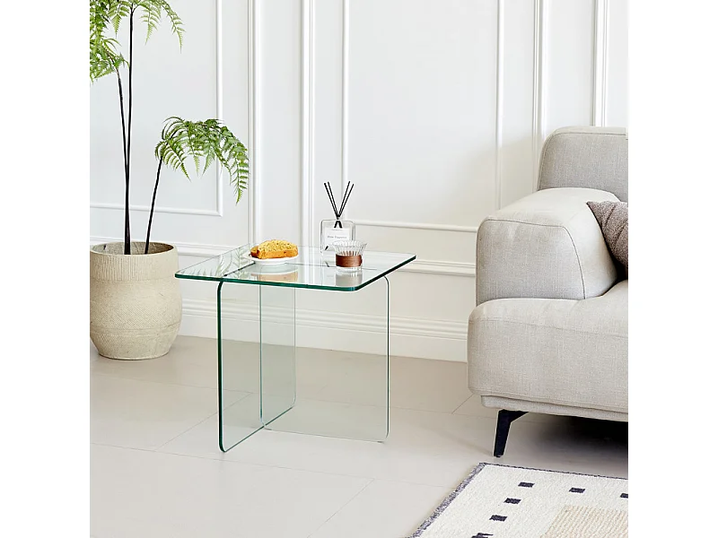 Table d'appoint carrée design moderne verre trempé transparent - ICE
