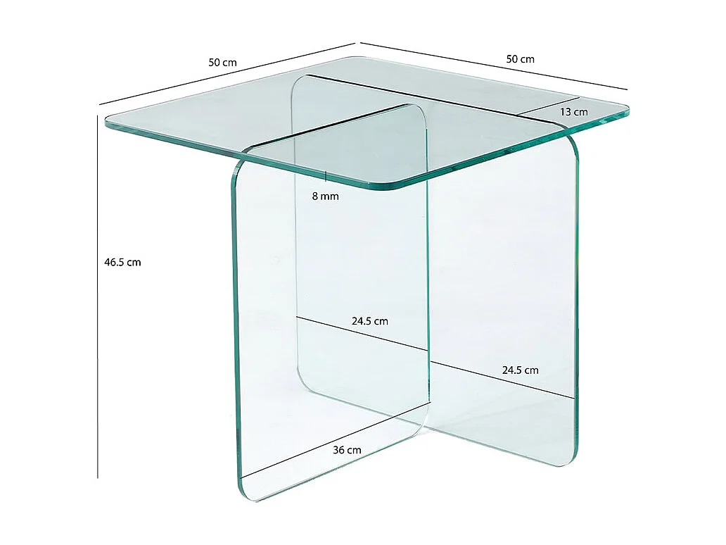 Table d'appoint carrée design moderne verre trempé transparent - ICE