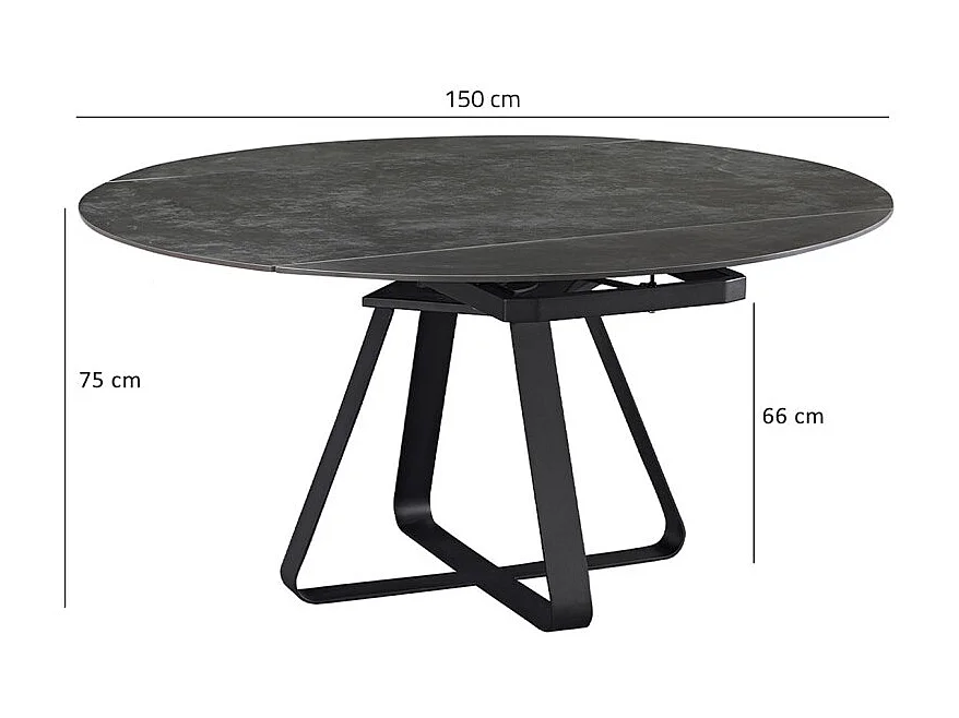 Table rectangulaire à ronde céramique gris anthracite et métal - SKYE