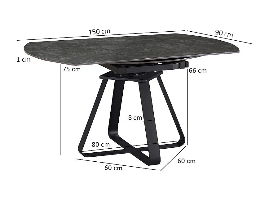 Table rectangulaire à ronde céramique gris anthracite et métal - SKYE