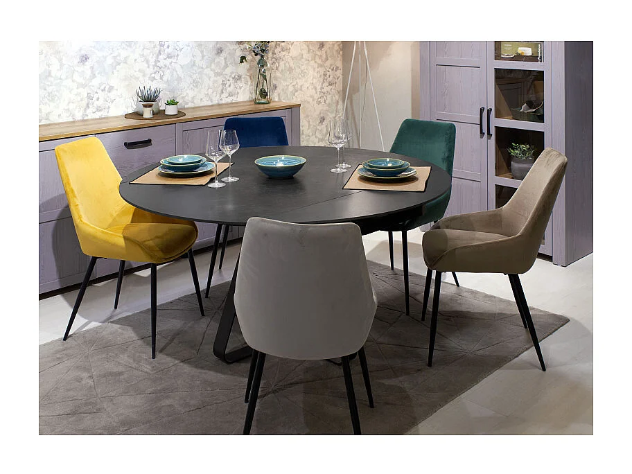 Table rectangulaire à ronde céramique gris anthracite et métal - SKYE