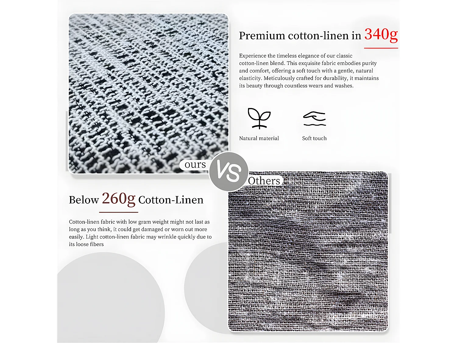 Conjunto de 2 sillas de comedor de lino con patas de metal - Gris claro y beige - Silla moderna acolchonada con revestimiento de tela