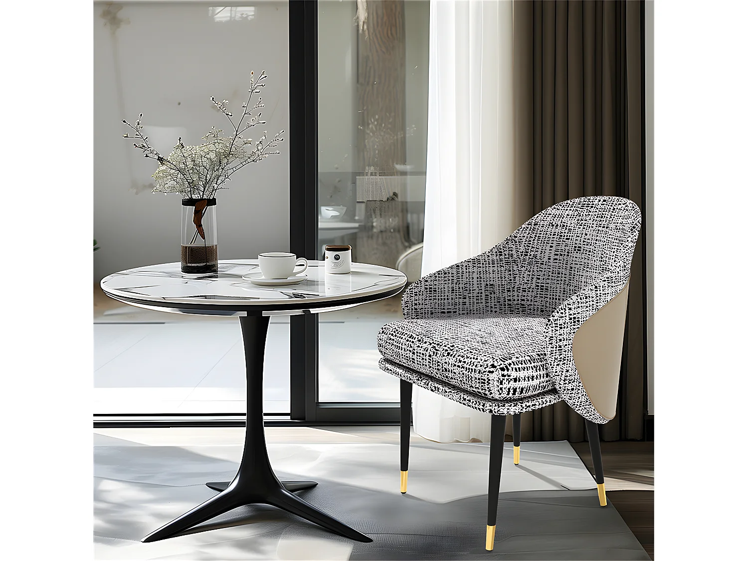 Conjunto de 2 sillas de comedor de lino con patas de metal - Gris claro y beige - Silla moderna acolchonada con revestimiento de tela
