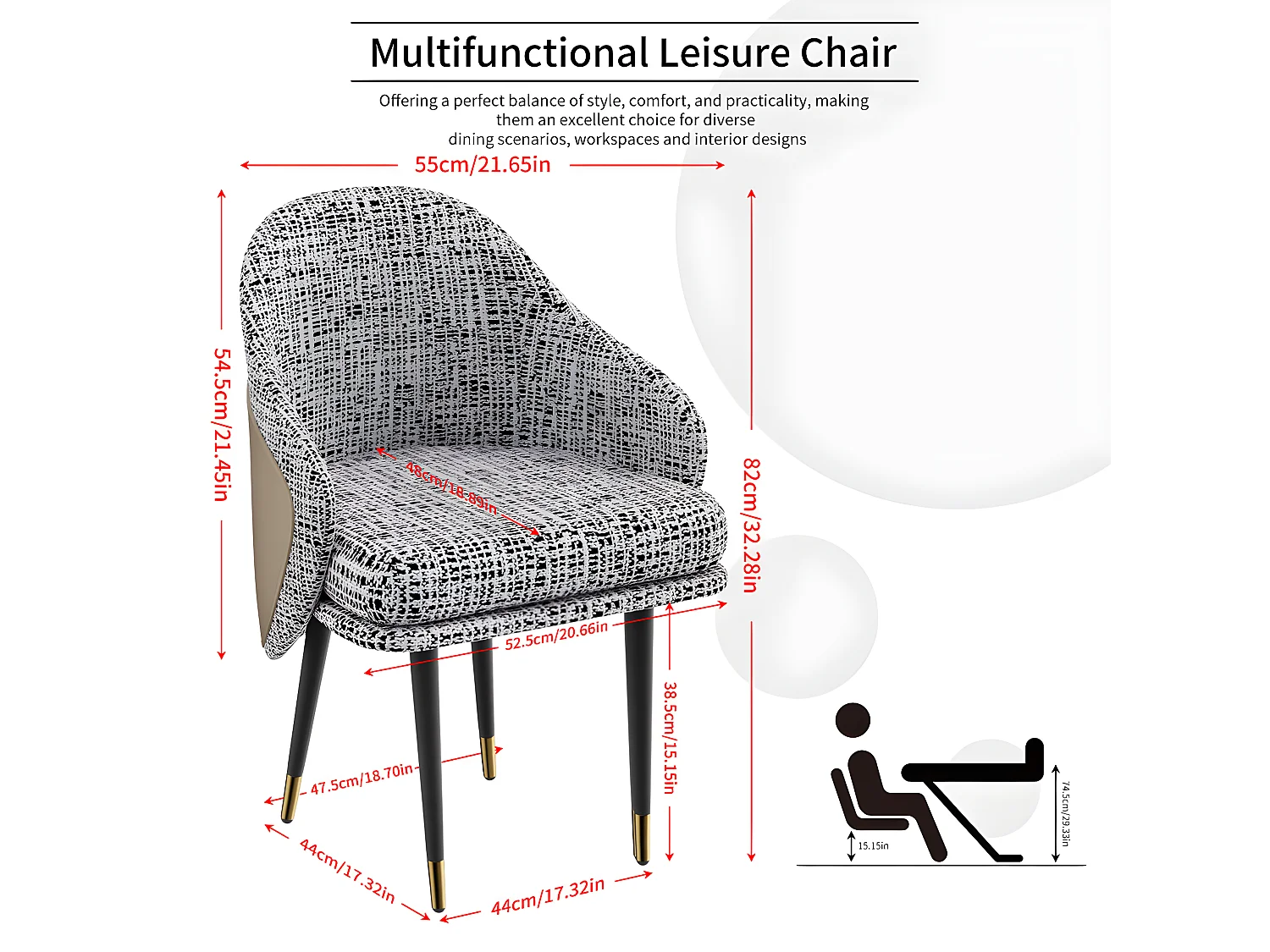 Lot de 2 Chaise de salle à manger en lin avec pieds en Métal - Gris Clair et beige - Moderne Siège rembourré avec revêtement en tissu