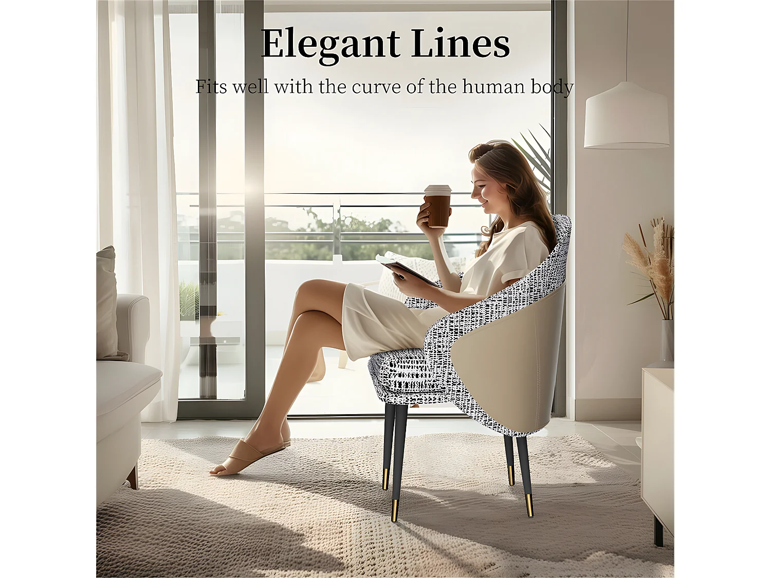 Lot de 2 Chaise de salle à manger en lin avec pieds en Métal - Gris Clair et beige - Moderne Siège rembourré avec revêtement en tissu