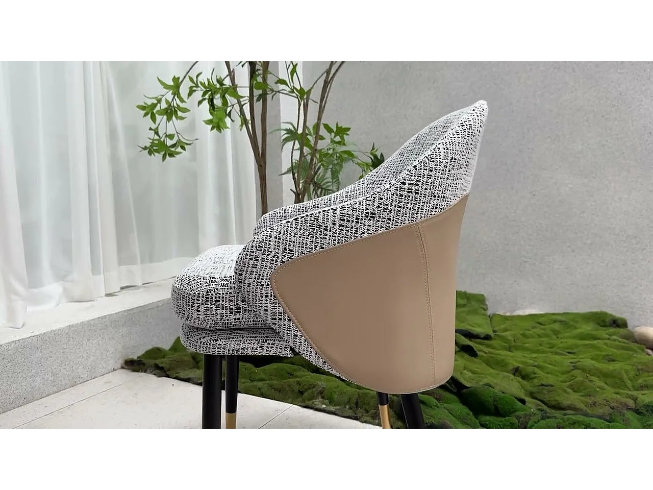 Lot de 2 Chaise de salle à manger en lin avec pieds en Métal - Gris Clair et beige - Moderne Siège rembourré avec revêtement en tissu