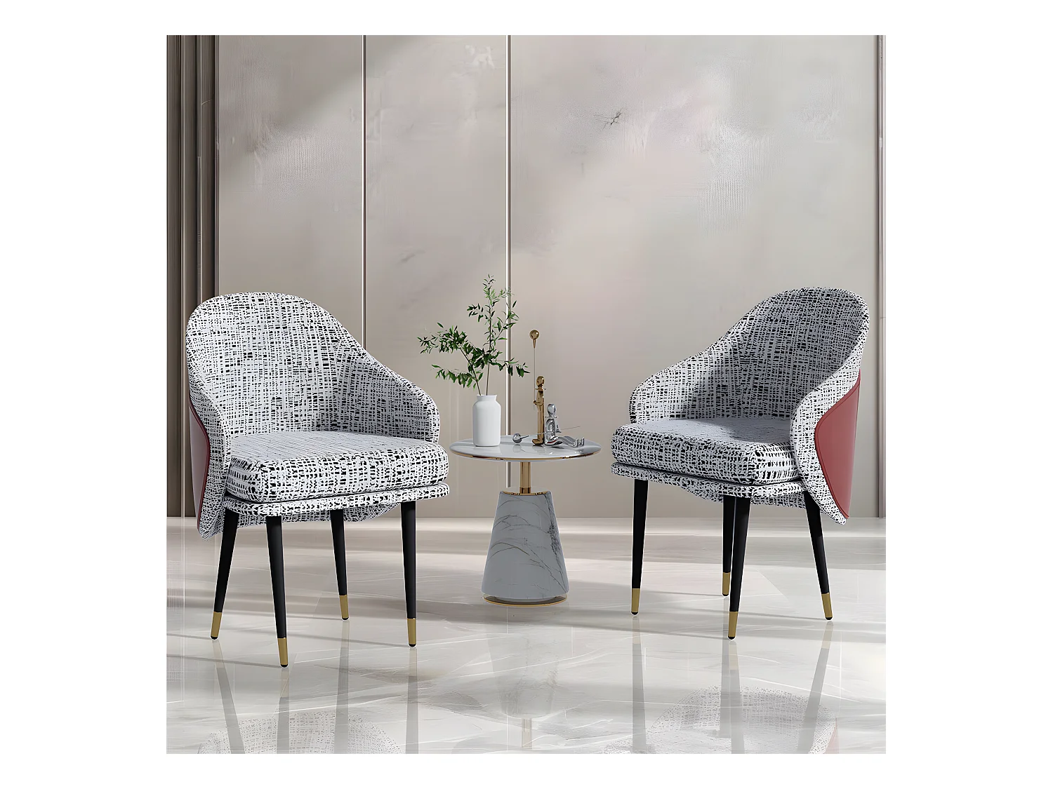 Lot de 2 Chaise de salle à manger en lin avec pieds en Métal - Gris Clair et rouge - Moderne Siège rembourré avec revêtement en tissu