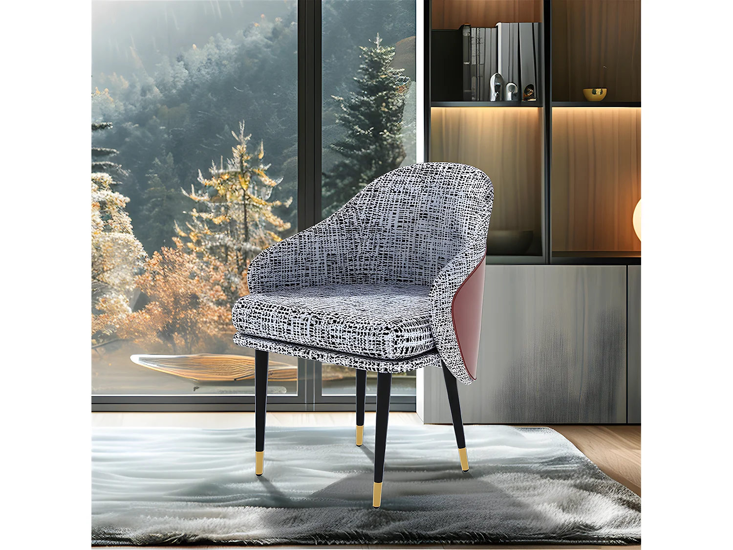 Lot de 2 Chaise de salle à manger en lin avec pieds en Métal - Gris Clair et rouge - Moderne Siège rembourré avec revêtement en tissu
