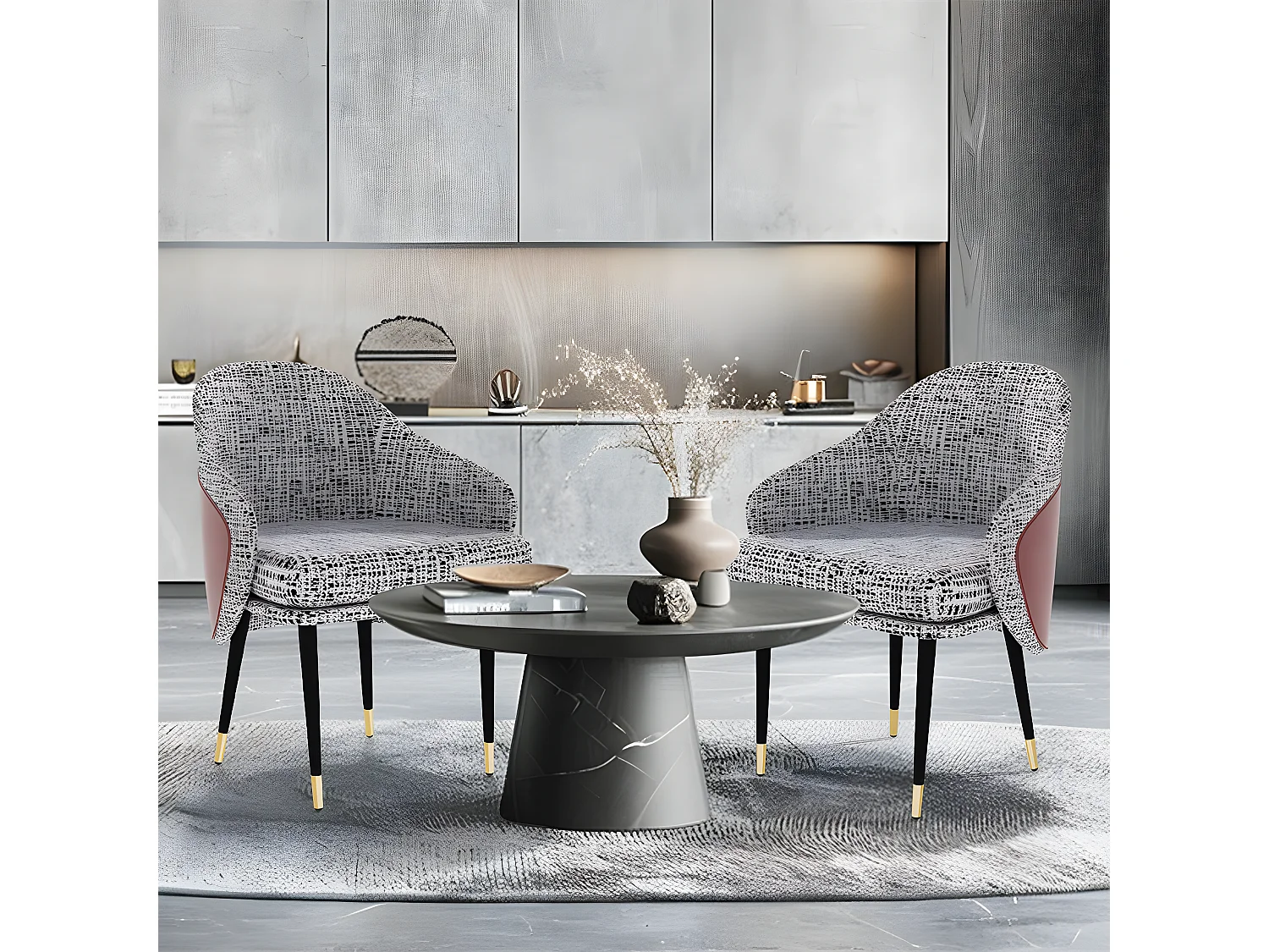 Lot de 2 Chaise de salle à manger en lin avec pieds en Métal - Gris Clair et rouge - Moderne Siège rembourré avec revêtement en tissu