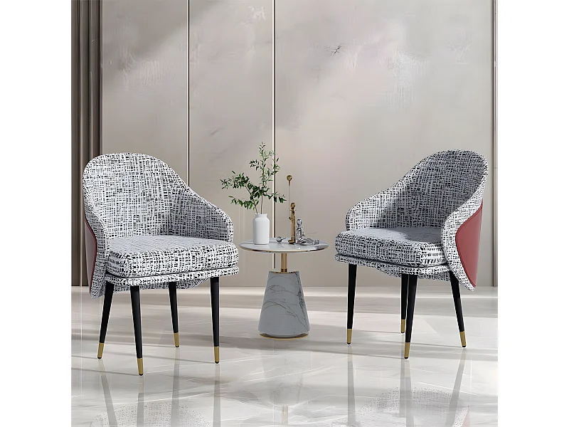 Lot de 2 Chaise de salle à manger en lin avec pieds en Métal - Gris Clair et rouge - Moderne Siège rembourré avec revêtement en tissu