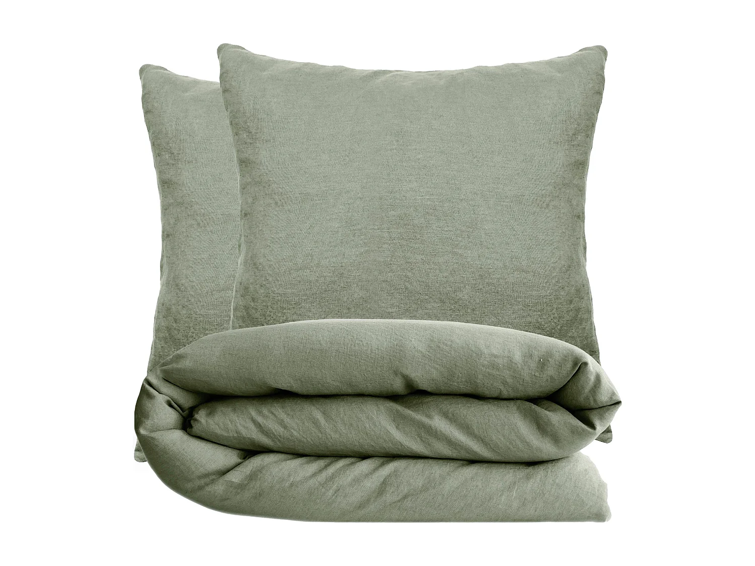 Parure de lit 140x200 cm et 65x65 cm coton lavé PALACE vert sauge 2 pièces