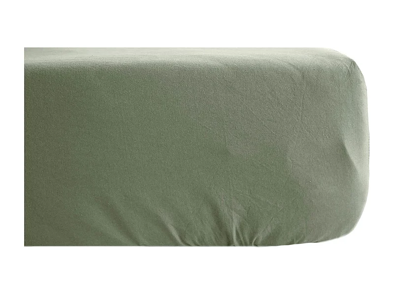 Drap housse PALACE pur coton lavé 90x190 cm bonnet 30 cm uni vert sauge