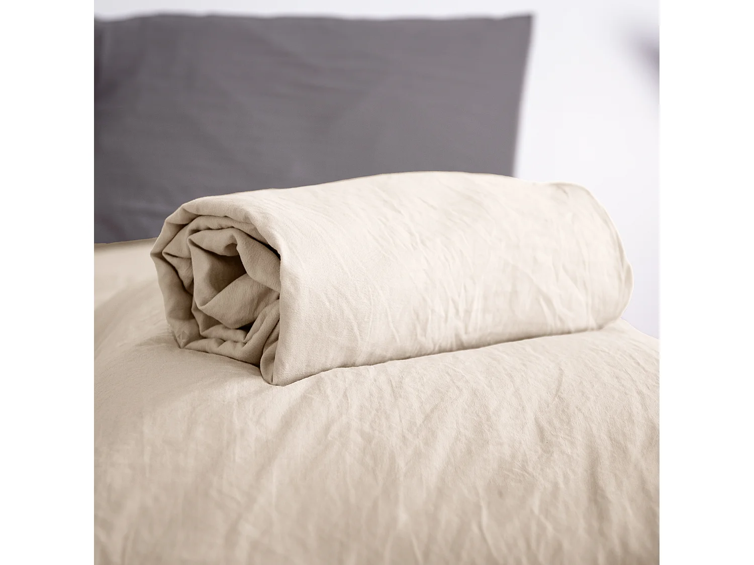 Drap housse uni 160x200 cm MILA polyester micro lavée marron sable