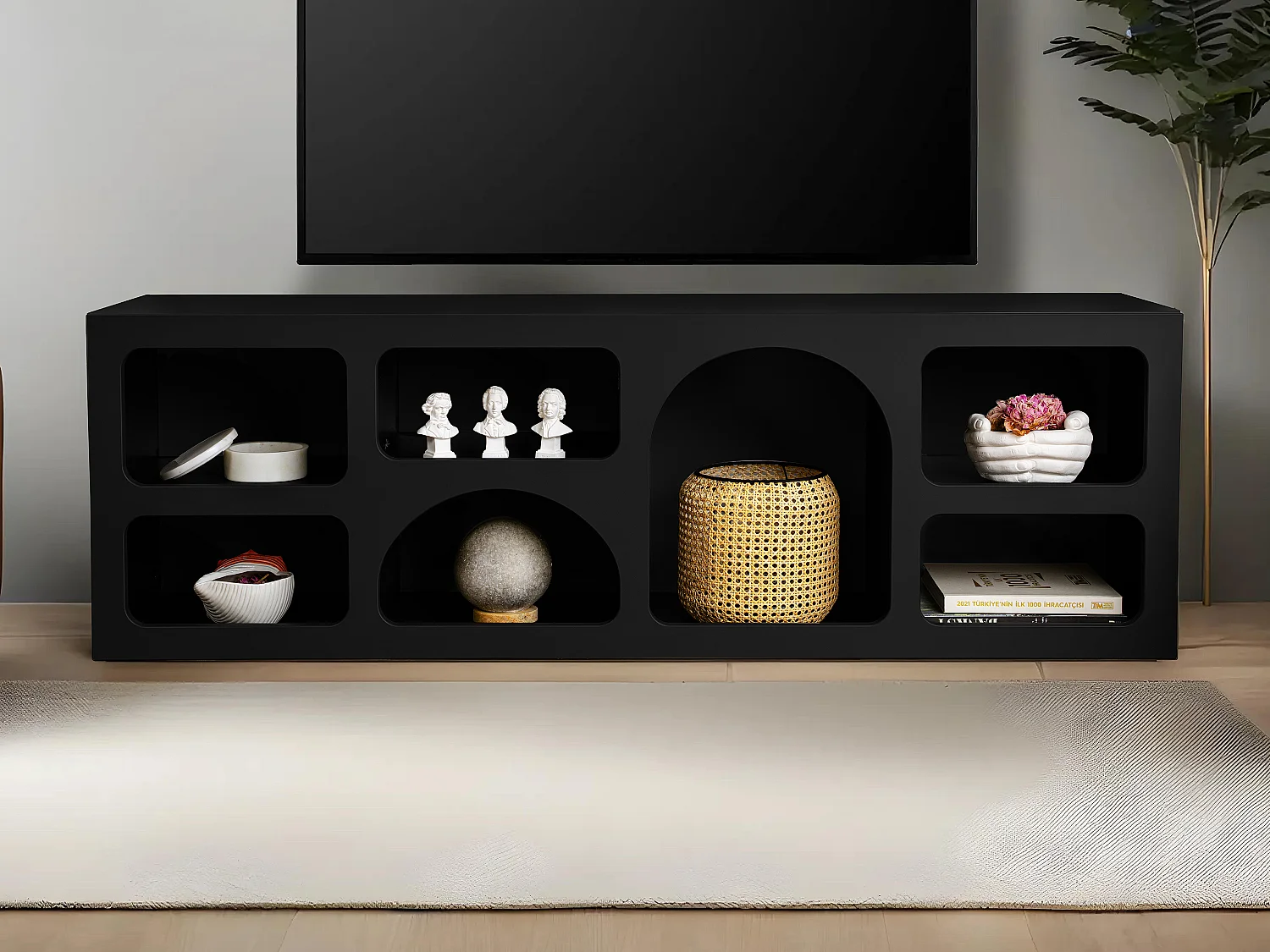 Meuble TV avec 7 niches - Noir - LUELA