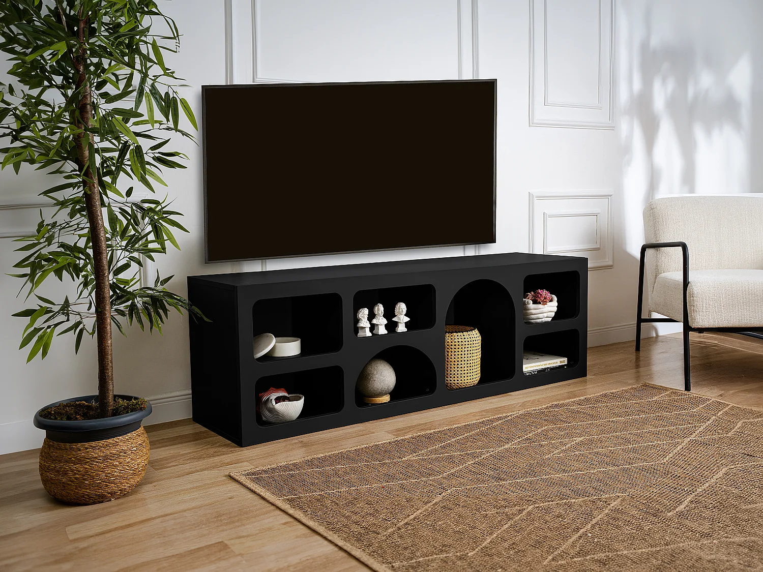 TV-Möbel mit 7 Fächern - Schwarz - LUELA