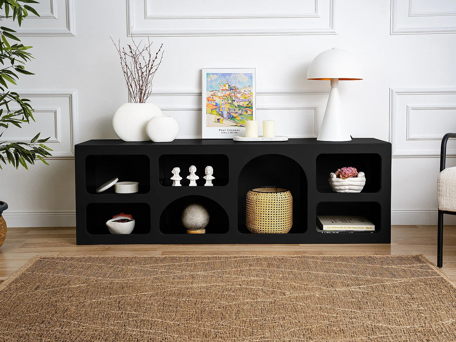 Mueble TV con 7 estantes - Negro - LUELA