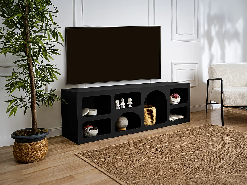 Meuble TV avec 7 niches - Noir - LUELA