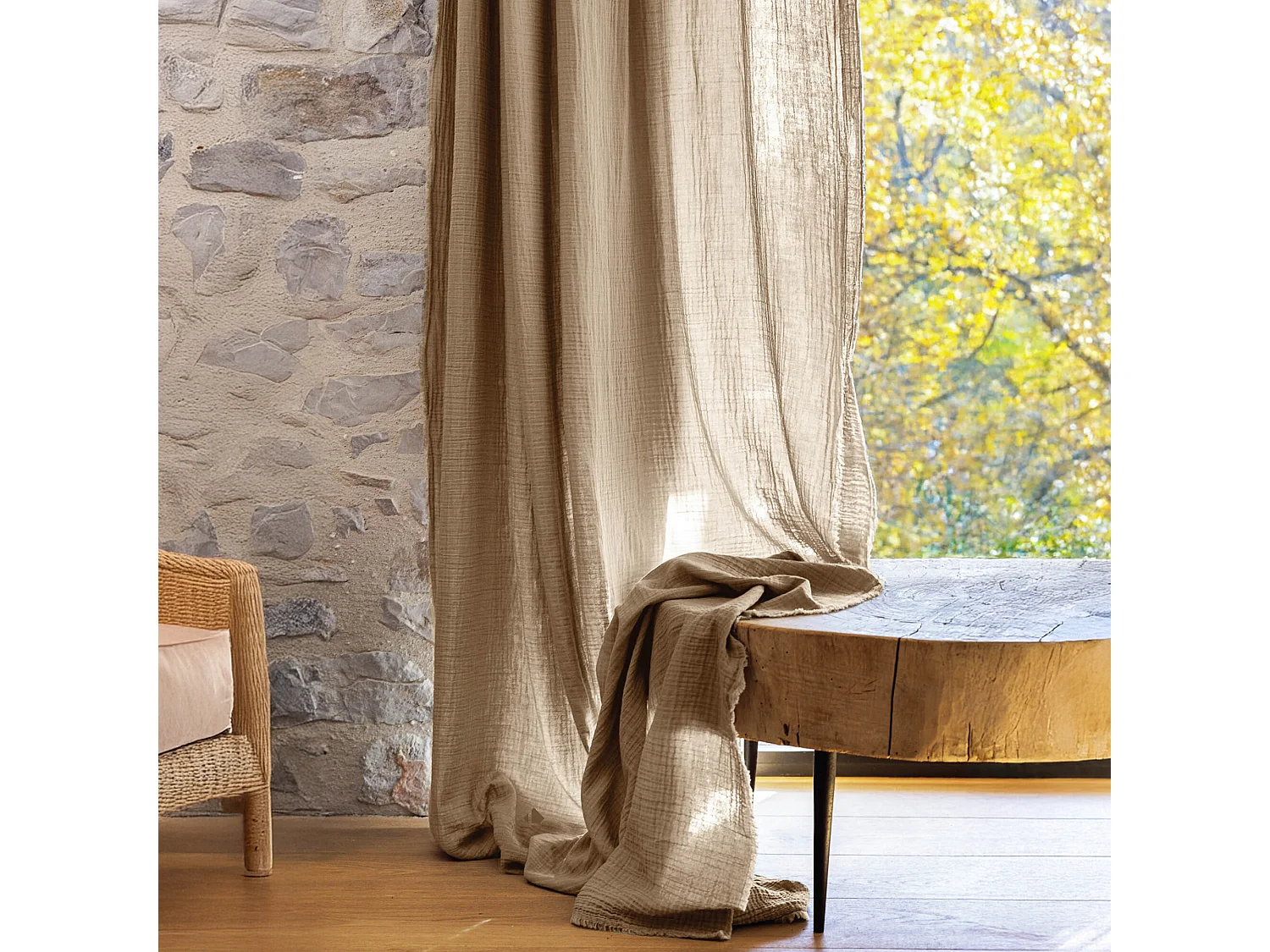 Rideau 140x280 cm 100% mousseline de coton MILOS beige ficelle