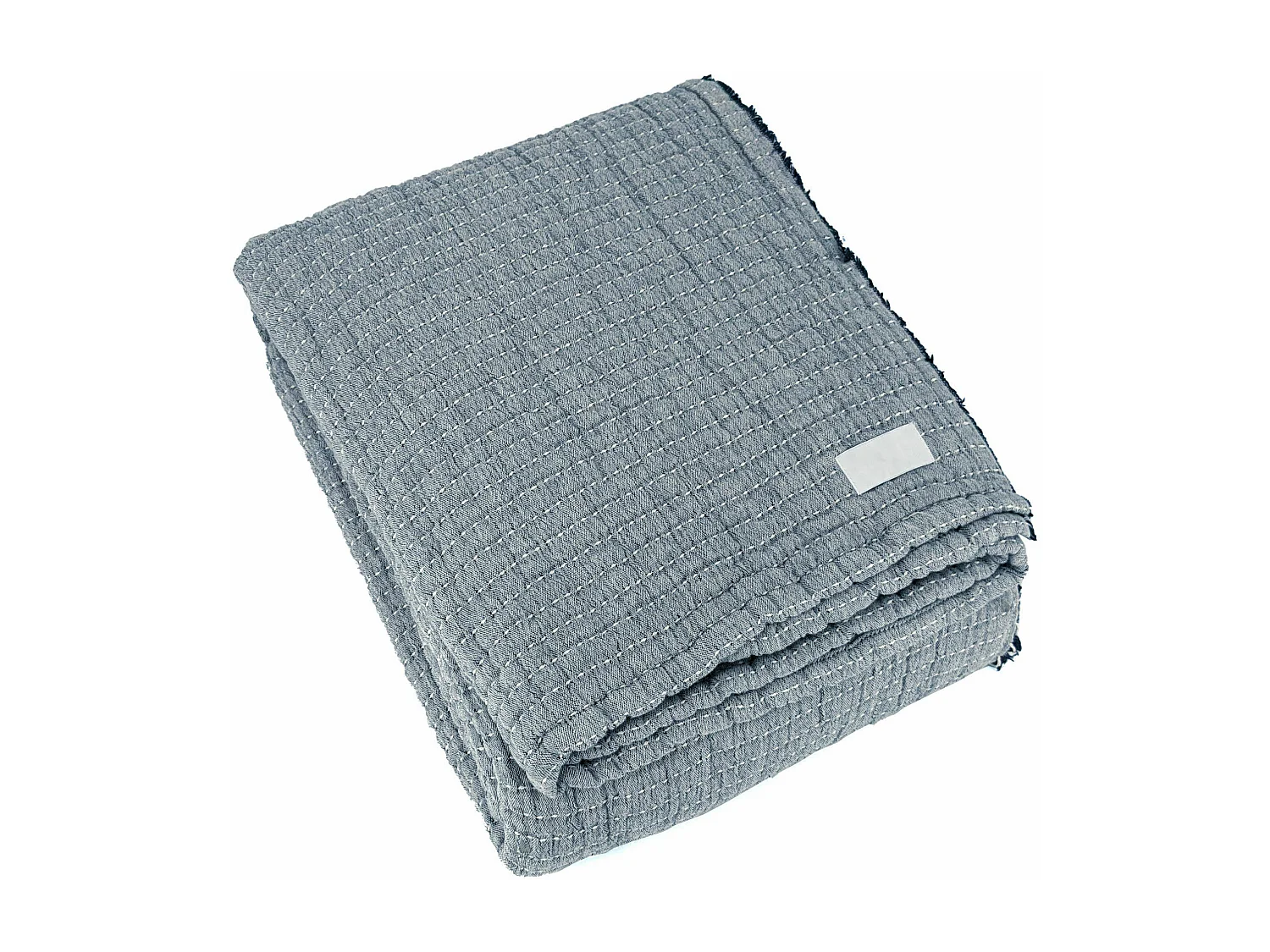 Plaid 125x180 cm SEVILLE en coton lavé bleu abysse