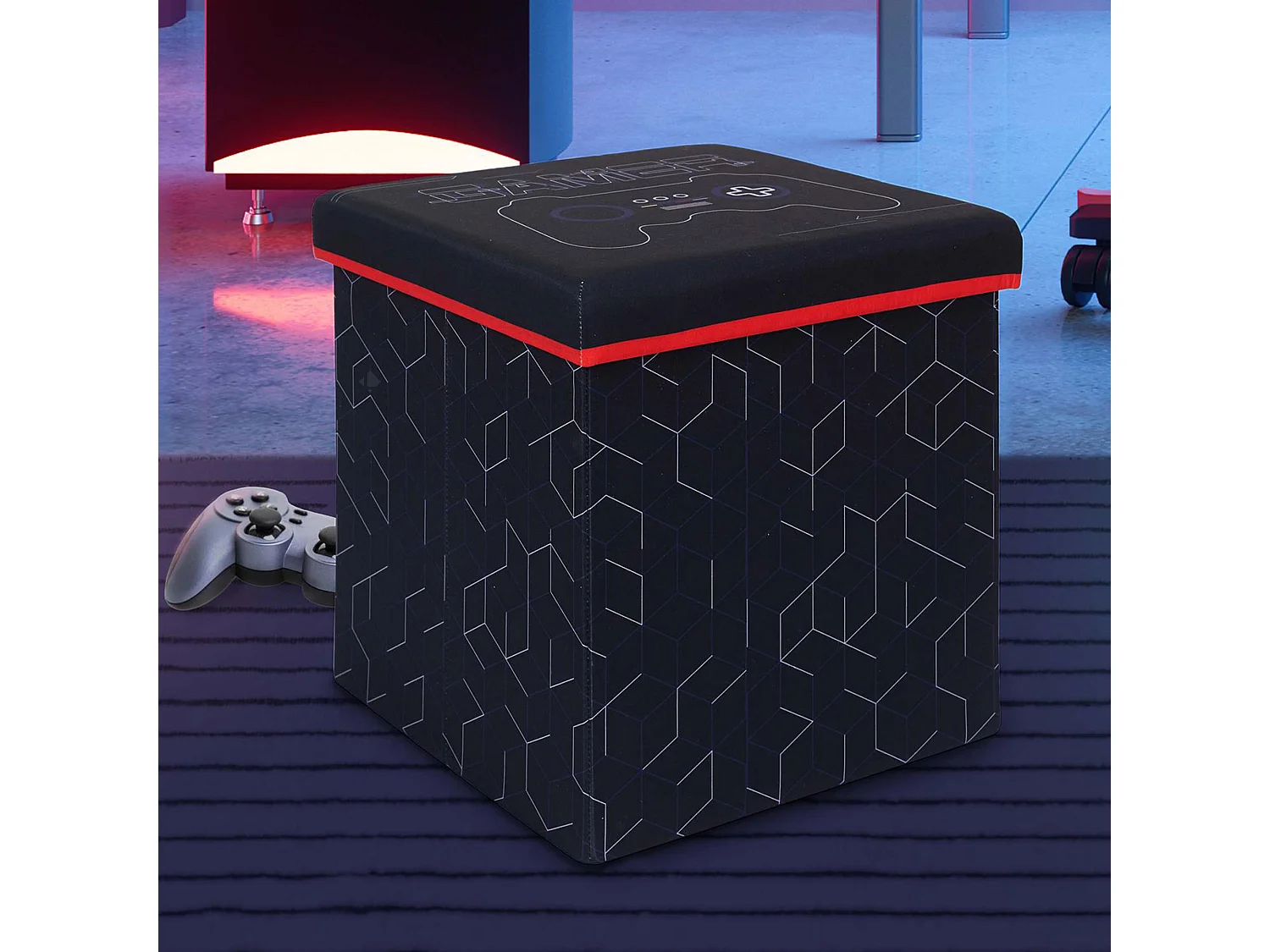 Pouf pliable 100% polyester 38x38x38 cm collection GAME noir