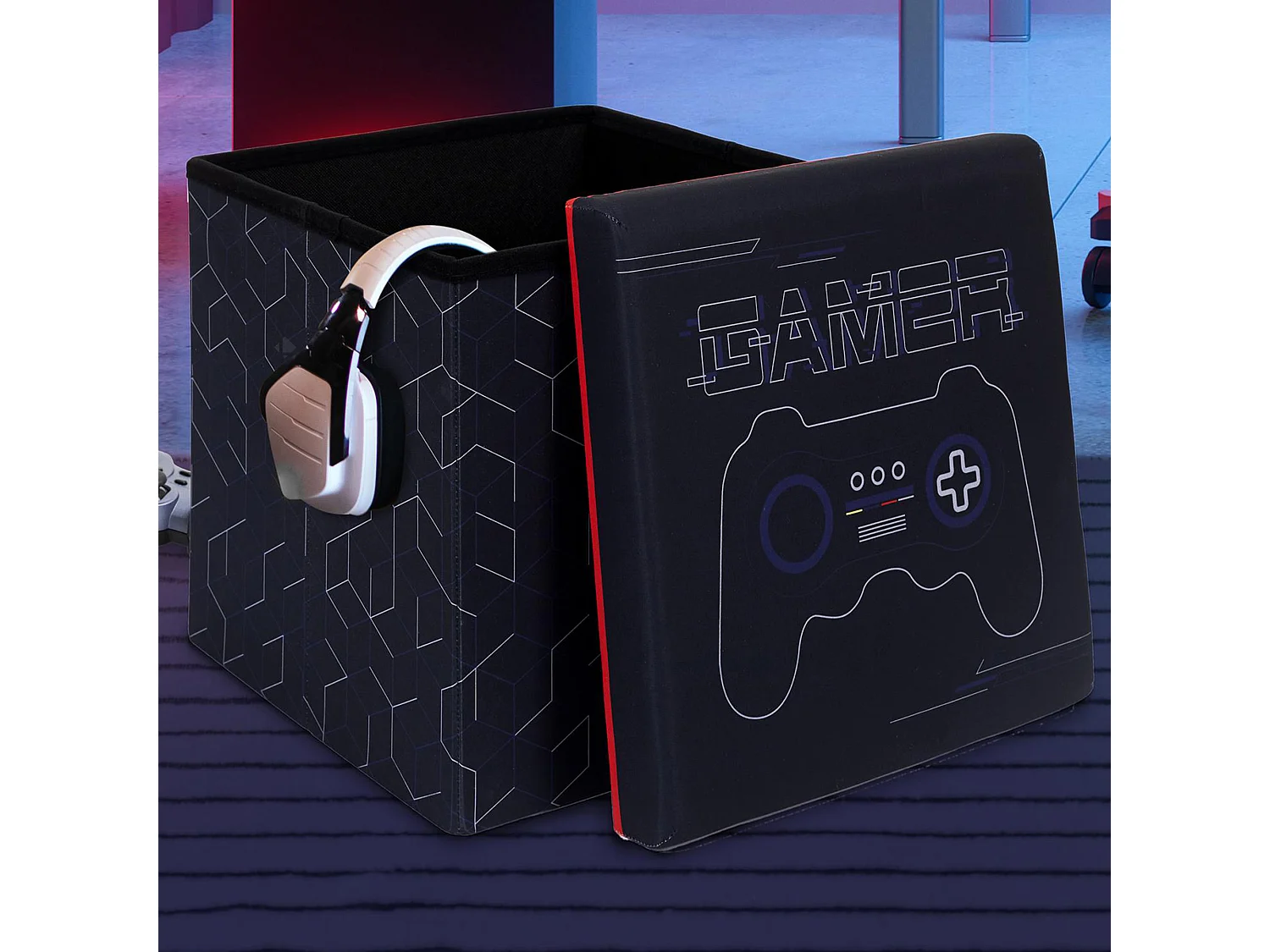 Pouf pliable 100% polyester 38x38x38 cm collection GAME noir