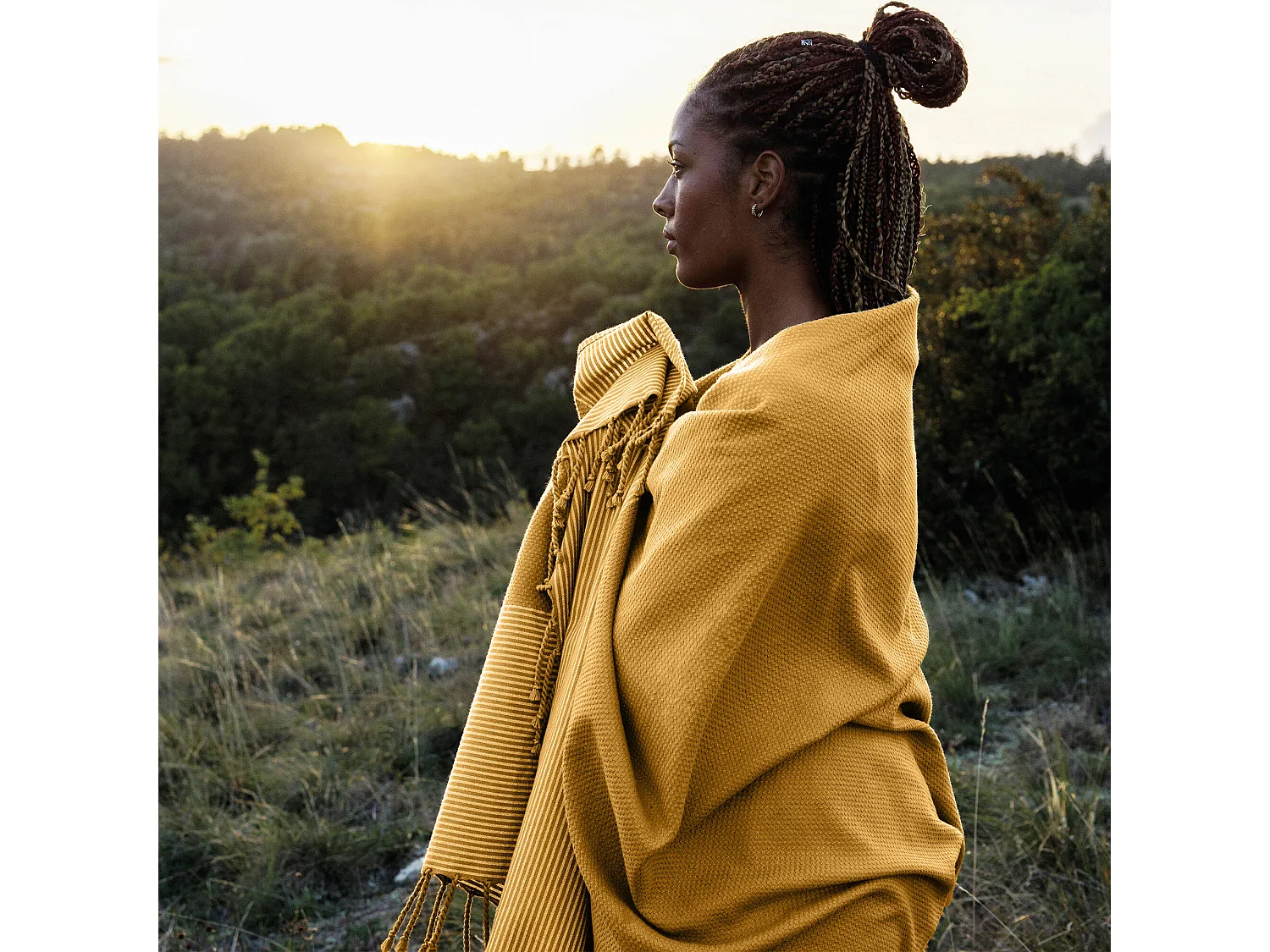 Drap de plage NID D'ABEILLE 100x200 cm coton 230 g/m² jaune Curry