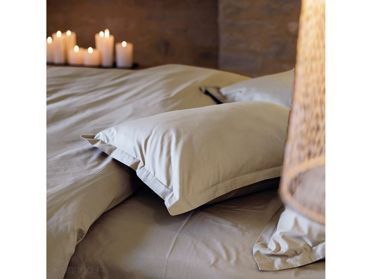 Drap plat 270x300 cm percale de coton MANOIR beige Lin