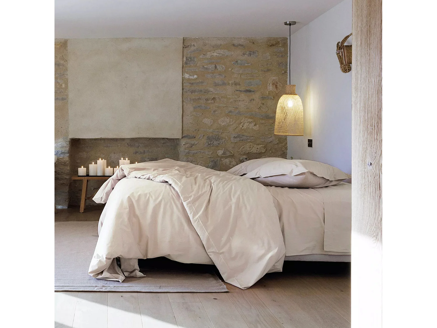 Drap plat 270x300 cm percale de coton MANOIR beige Lin