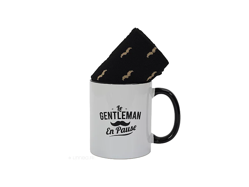 Box cadeaux un mug et une paire de chaussettes collection GENTLEMAN homme moustache