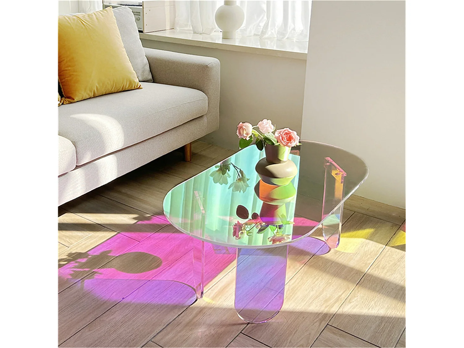 Table Basse en acrylique 95x50x36cm transparent meuble de salon