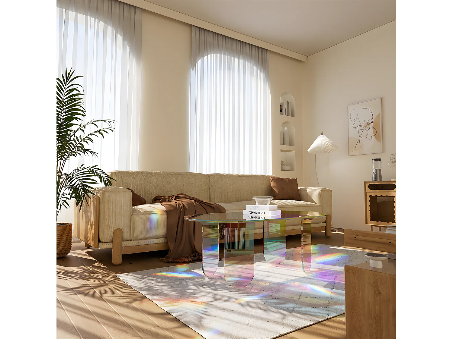 Table Basse en acrylique 95x50x36cm transparent meuble de salon