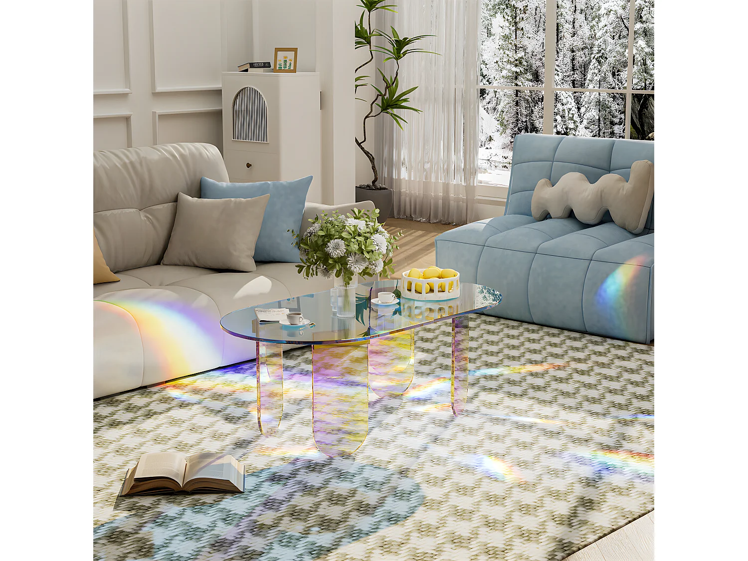 Table Basse en acrylique 95x50x36cm transparent meuble de salon