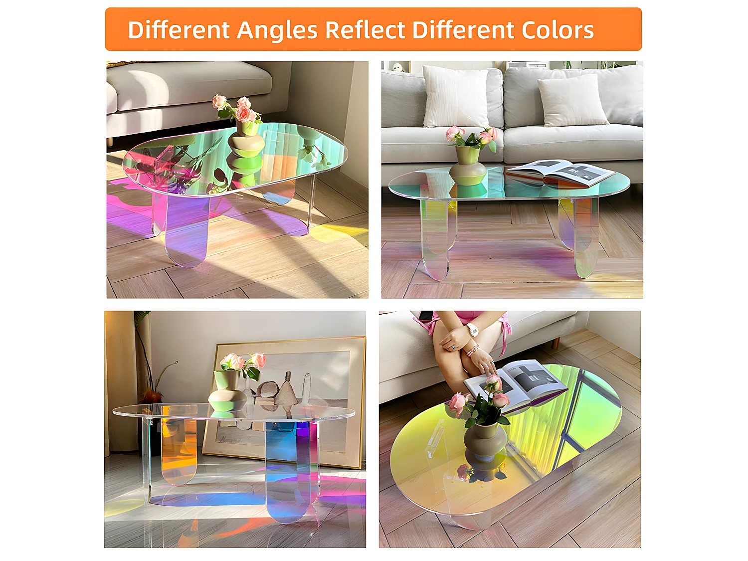 Table Basse en acrylique 95x50x36cm transparent meuble de salon