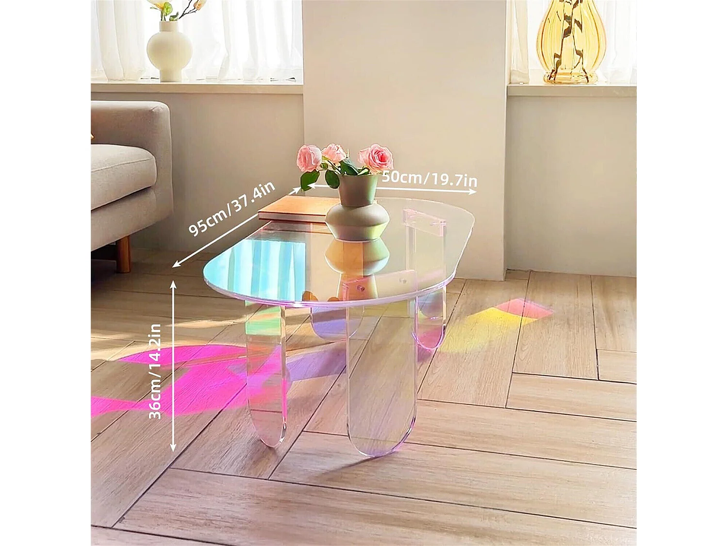 Table Basse en acrylique 95x50x36cm transparent meuble de salon