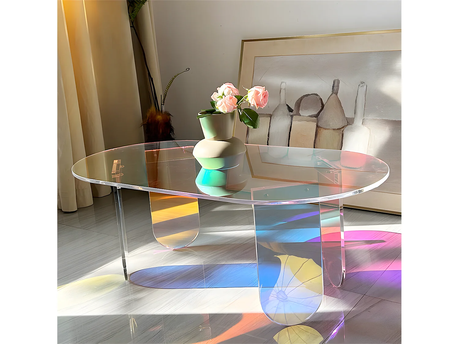 Table Basse en acrylique 95x50x36cm transparent meuble de salon