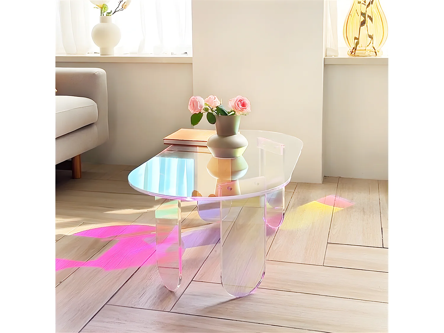 Table Basse en acrylique 95x50x36cm transparent meuble de salon