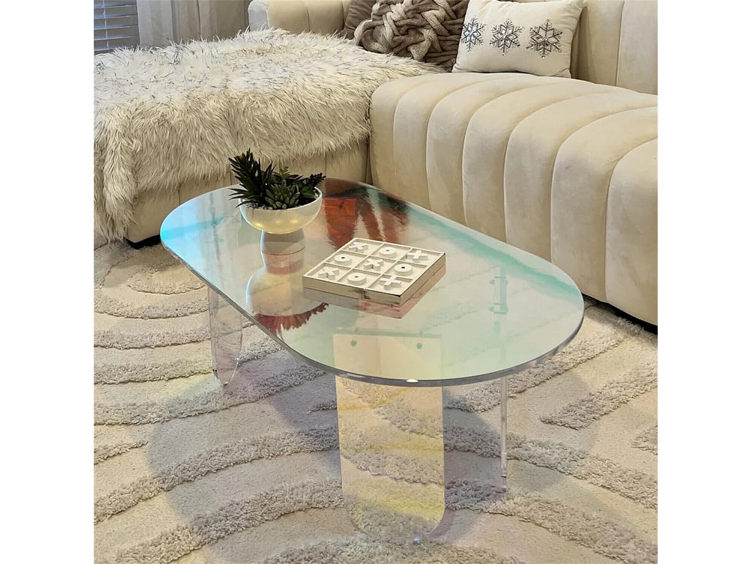 Table Basse en acrylique 95x50x36cm transparent meuble de salon