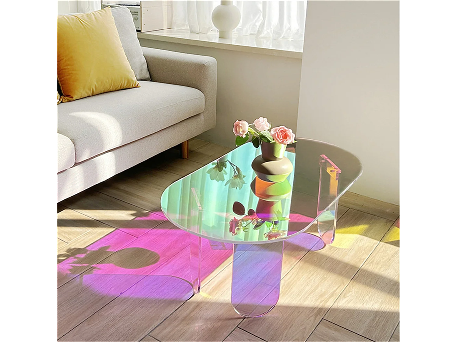 Table Basse en acrylique 95x50x36cm transparent meuble de salon