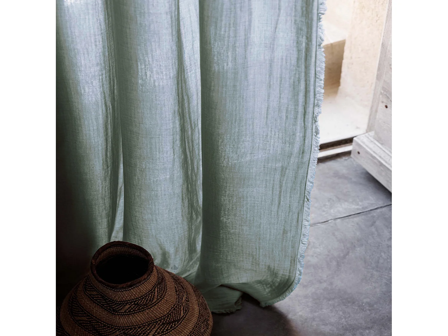 Rideau 140x280 cm 100% mousseline de coton MILOS vert lichen