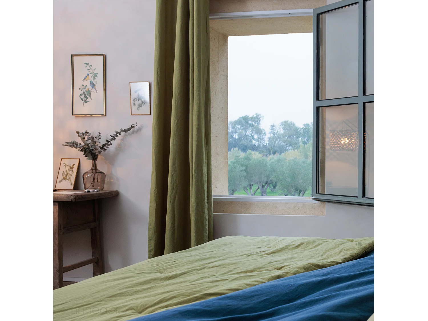 Rideau 8 œillets 140x280 cm OPERA DECO 50% lin et 50% coton vert mousse