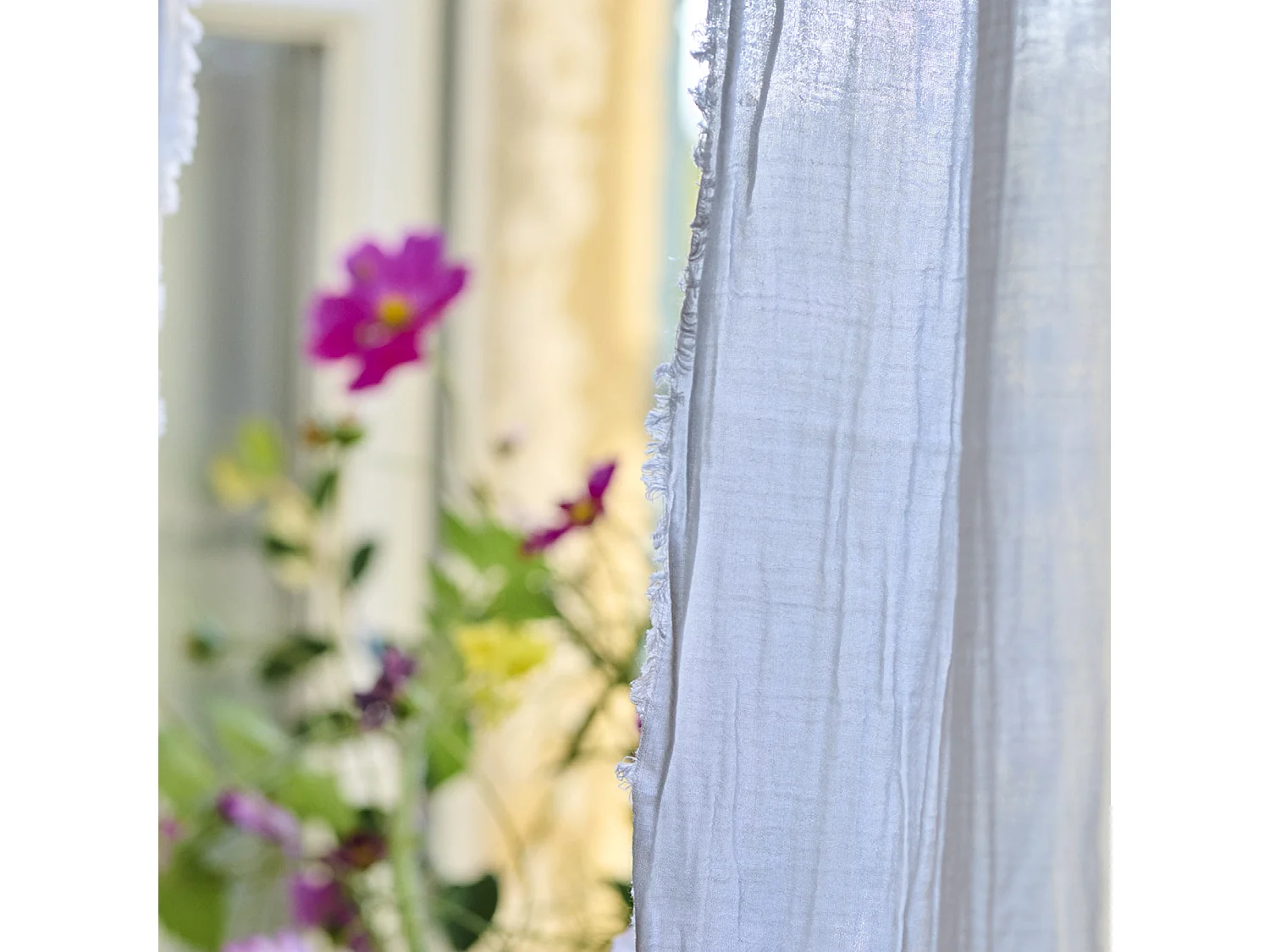 Rideau 140x280 cm 100% mousseline de coton MILOS blanc neige