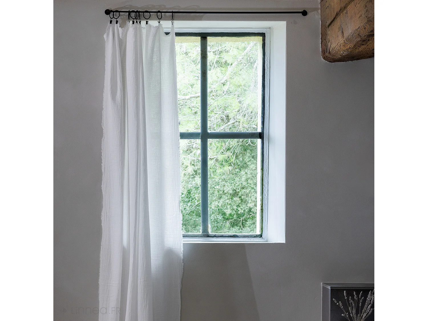 Rideau 140x280 cm 100% mousseline de coton MILOS blanc neige