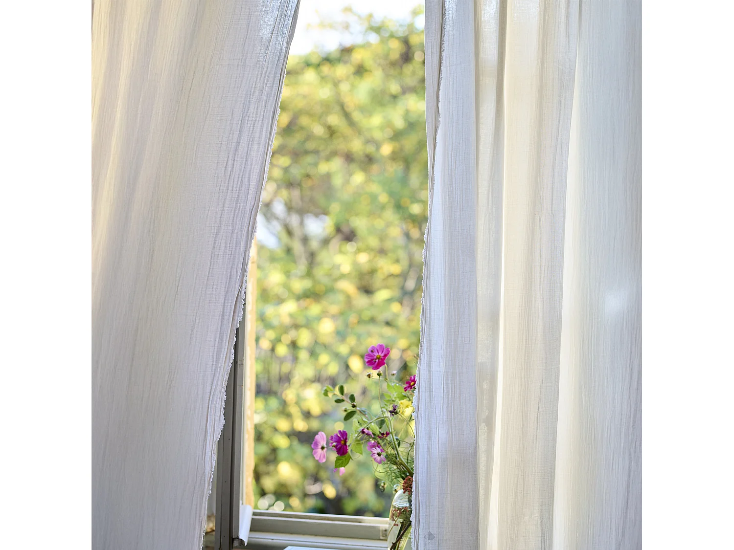 Rideau 140x280 cm 100% mousseline de coton MILOS blanc neige