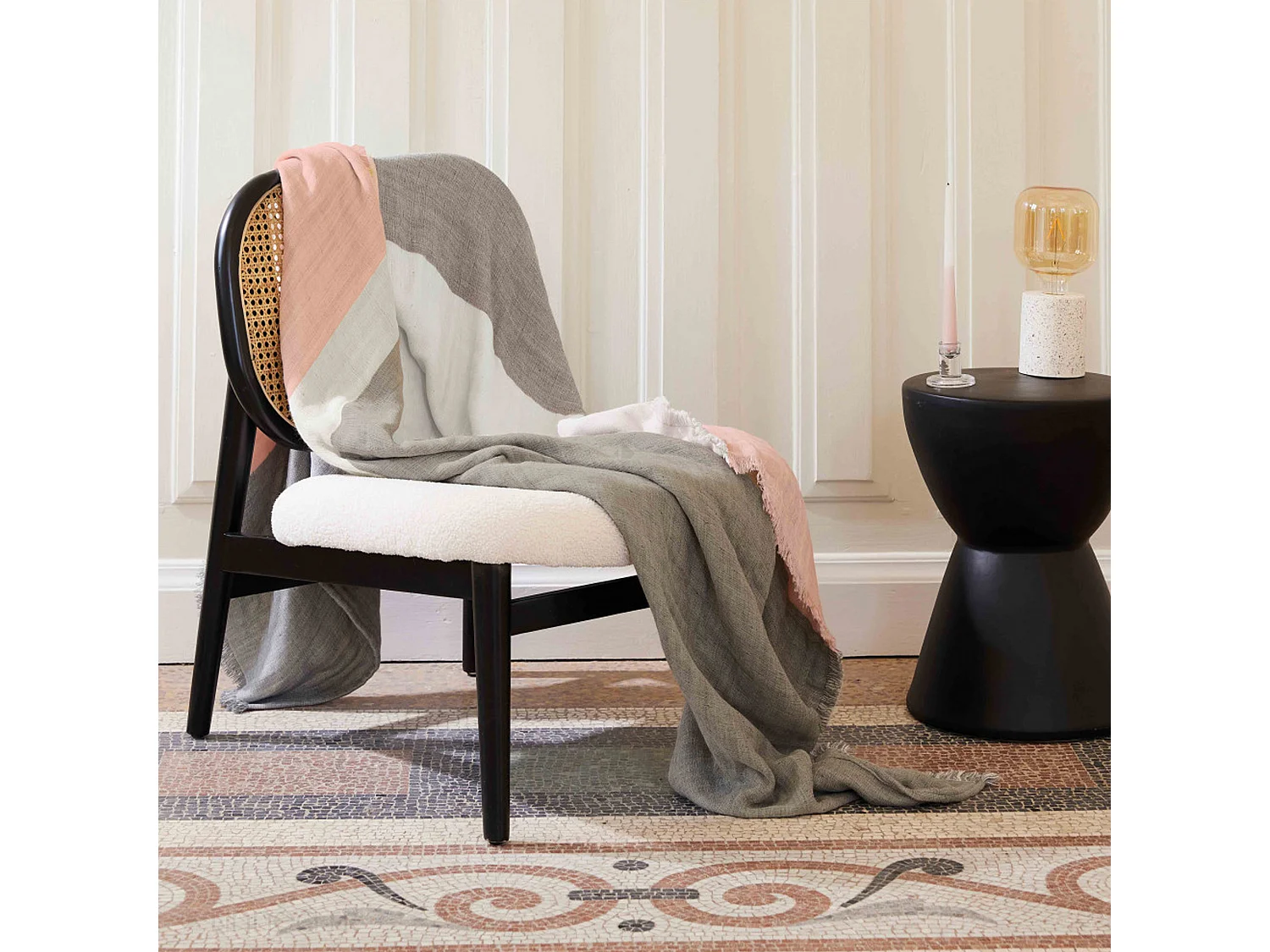 Plaid en triple gaze de coton 150x180 cm LUANDA Gris rose thé