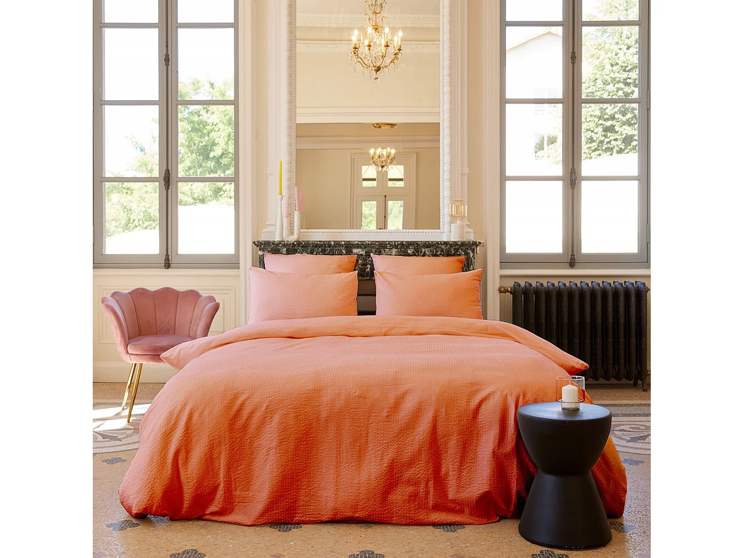 Parure de lit 3 pièces 220x240 cm taies 50x70 cm coton POPPY orange terrasienna