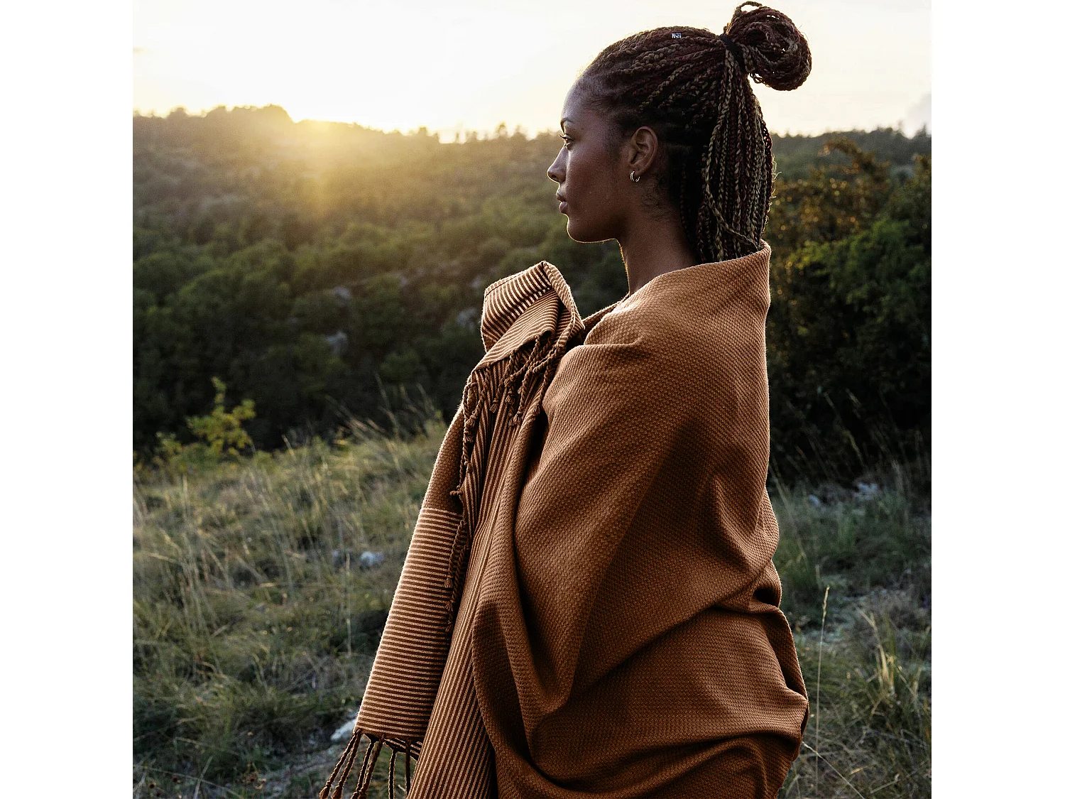 Drap de plage NID D'ABEILLE 100x200 cm coton 230 g/m² marron Cognac