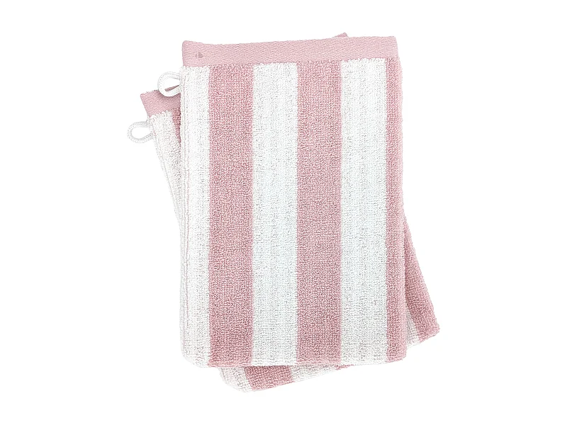 Lot de 2 gants de toilette 16x21 cm EFFICIENCE STRIPES rose flamingo