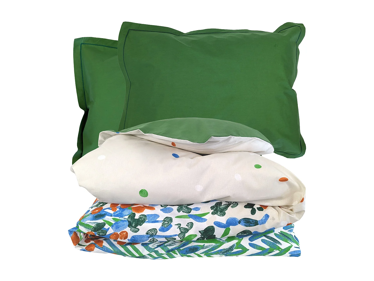 Parure 240x220 cm 50x70 cm coton ÉVASION Blanc vert 3 pièces