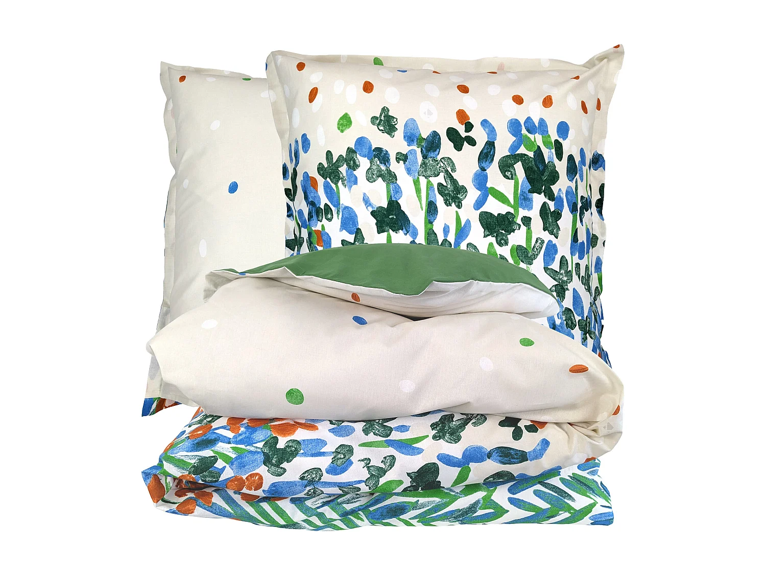 Parure 200x200 cm 65x65 cm coton ÉVASION Blanc vert 3 pièces