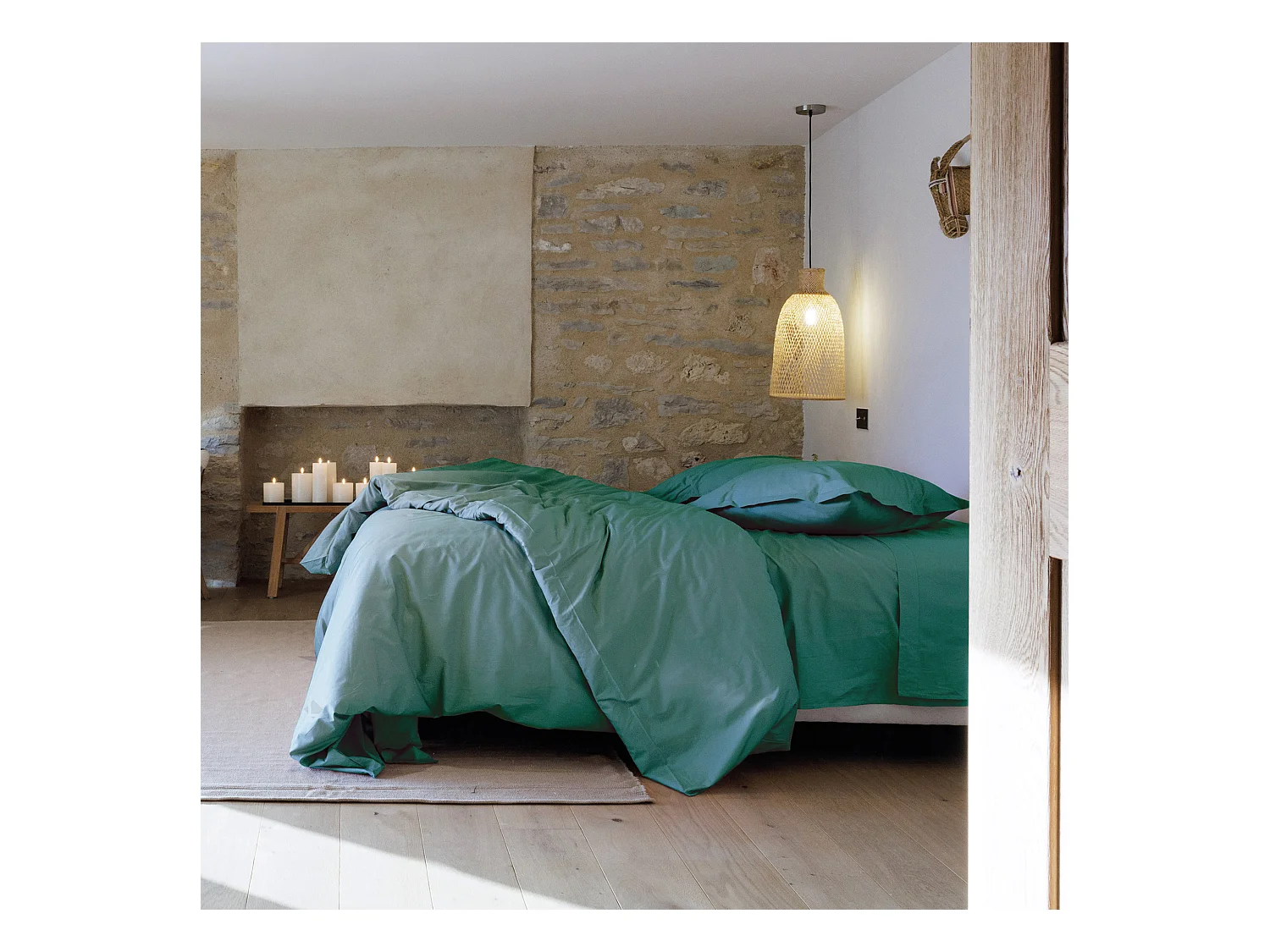Parure de lit 200x200 cm set 65x65 cm percale MANOIR vert Opale